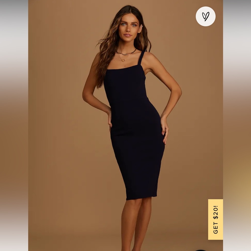Lulus guessing game navy blue bodycon midi dress